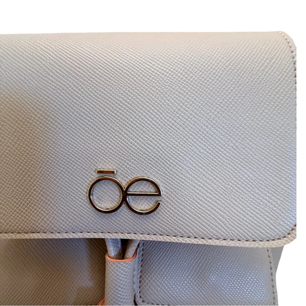 Ōe Mini Backpack Gray Faux Leather Tassel Drawstring‎ Top Flap Pockets